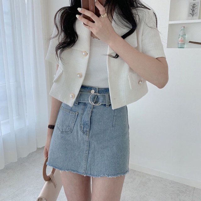 [Có sẵn] Sơmi blazer dáng ngắn croptop