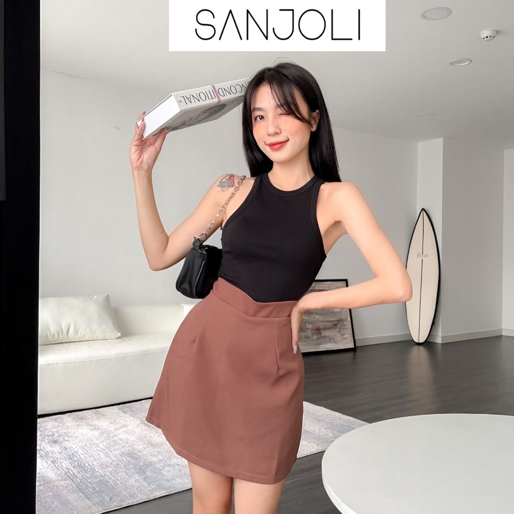 Chân váy chữ A nữ Sanjoli công sở ngắn cạp lưng cao ôm dáng xòe có quần trong thiết kế vintage CV002