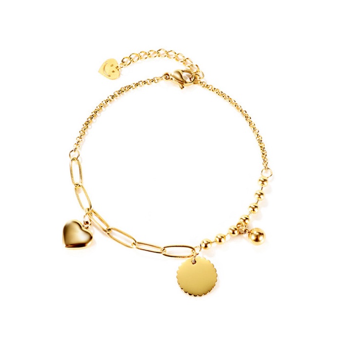 Lắc Tay Nữ Dây Xích Phối Bi Mặt Tim Titan Ko Han Rỉ TT 3920