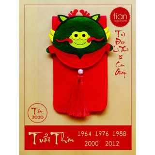 TÚI ĐEO LÌ XÌ  HANDMADE 12 CON GIÁP: THÌN