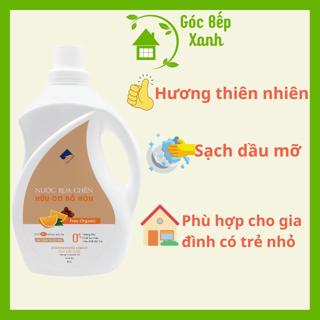 Nước rửa chén ecocare hữu cơ bồ hòn với tinh dầu thiên nhiên, can 4 lít - ảnh sản phẩm 3