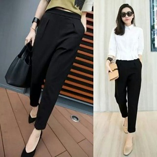 Quần baggy cạp chun nữ lưng cao màu đen ống bó lửng kiểu dáng Quần Bom thụng thể thao chất vải umi co giãn mặc siêu xinh