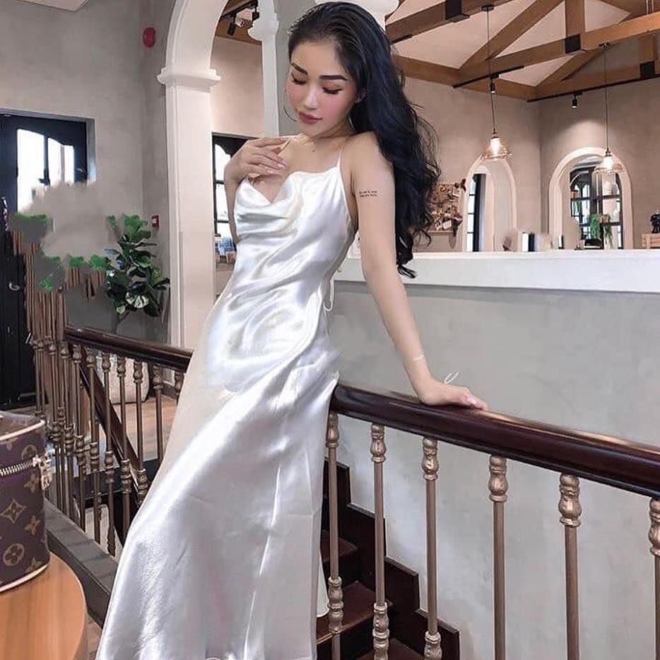 ĐẦM MAXI NỮ 2 DÂY HỞ LƯNG CHẤT PHI LỤA MỀM , MỊN FREESIZE - D1713 | BigBuy360 - bigbuy360.vn