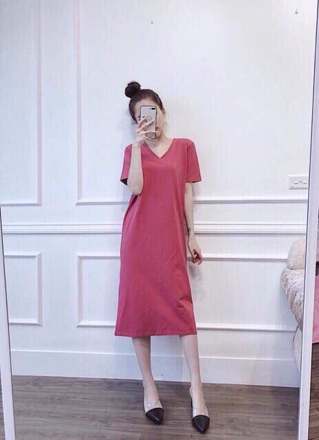 Đầm suông-váy cotton cổ tym xoắn lưng 4 màu-ảnh thật trải sàn | BigBuy360 - bigbuy360.vn