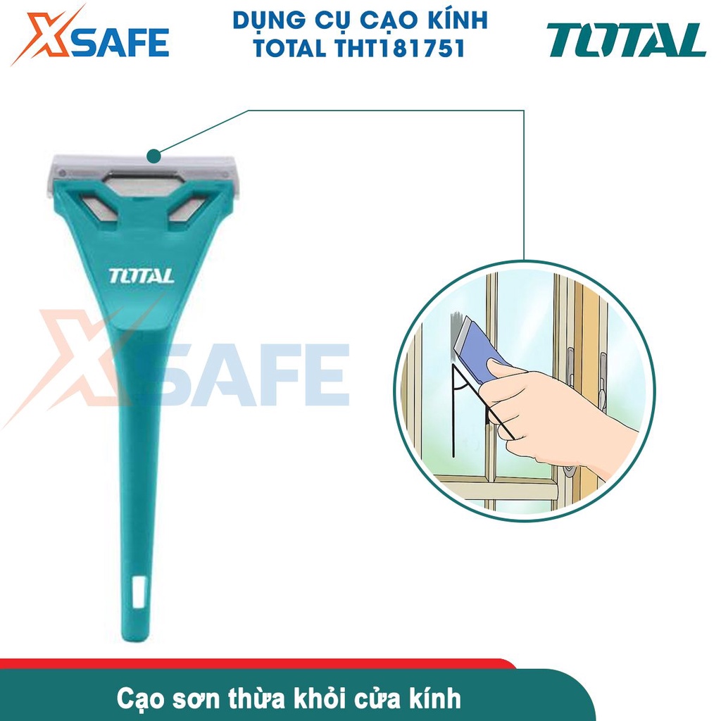 Dụng cụ cạo sơn kính TOTAL THT181751 kích thước 175mm, lưỡi 61*19mm, dùng cạo sơn thừa bàn ghế, cửa kính - CHÍNH HÃNG