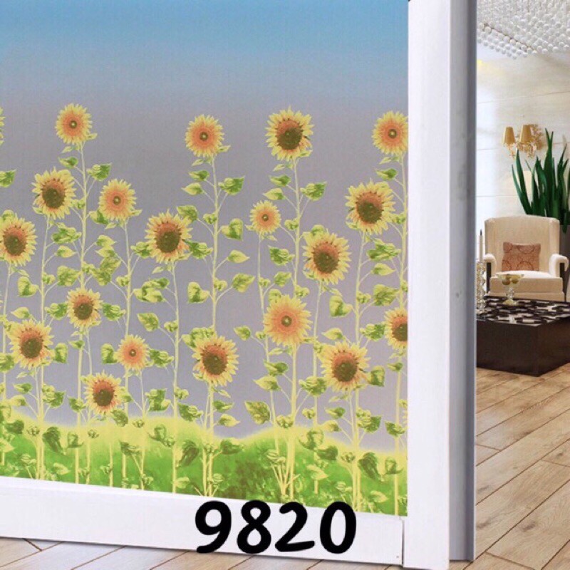 Decal dán kính, giấy dán kính mờ, hình hoa hướng dương nhỏ (khổ 90cm). Mã 9820