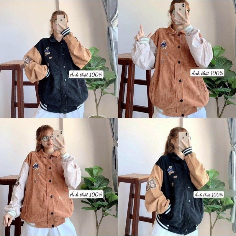 [Giá xưởng] Áo khoác kaki nhung tăm thêu gấu, có ảnh thật | BigBuy360 - bigbuy360.vn