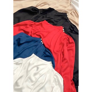XẢ KHO-Áo lụa satin cổ xếp ly tay bồng