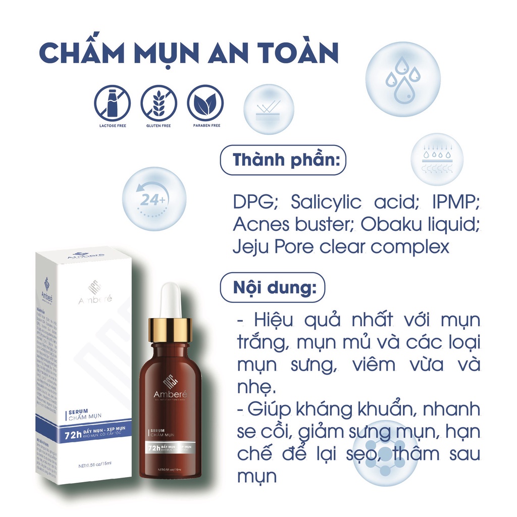 Serum chấm mụn Amberé đẩy mụn ẩn xẹp mụn giảm xưng đỏ không gây kích ứng dung tích 15ml