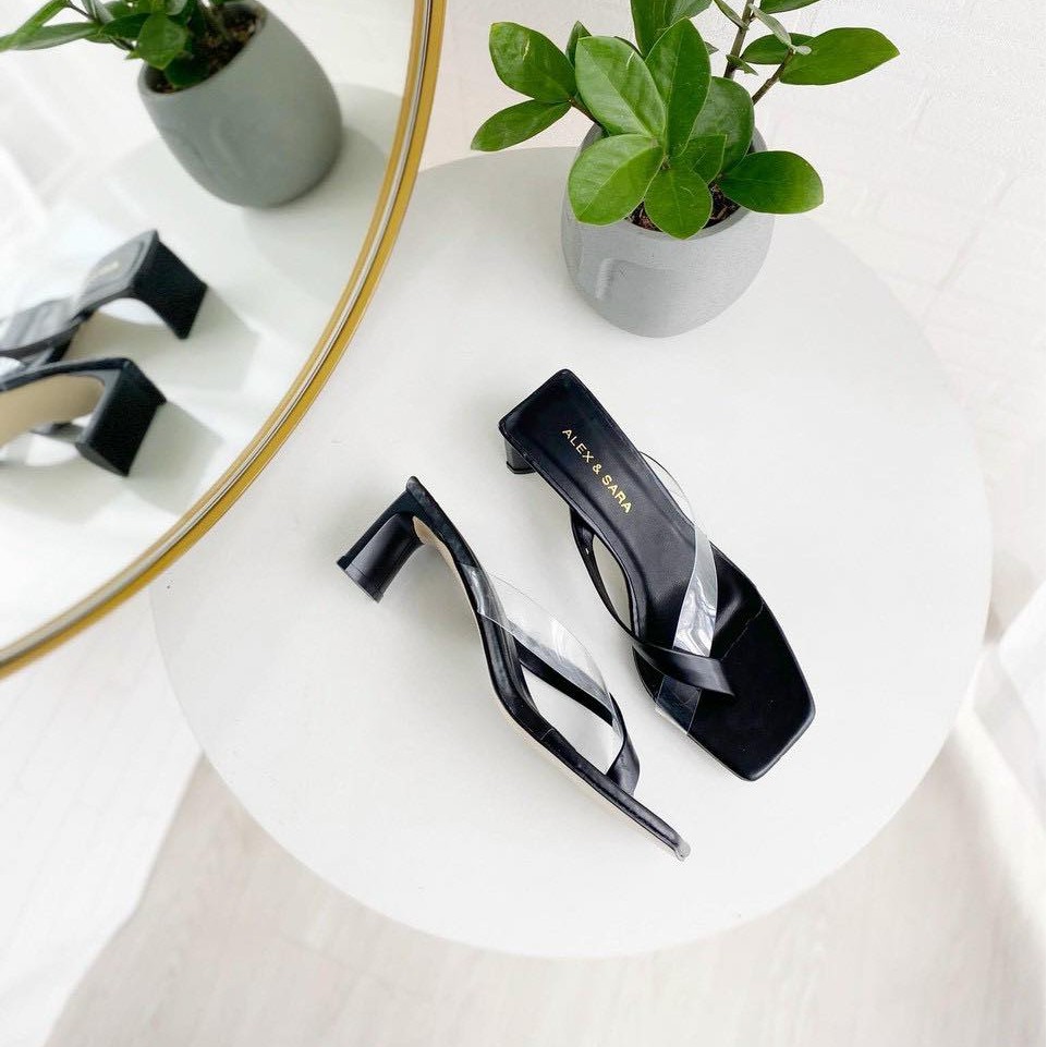 Guốc sỏ ngón quai phối mika gót mới 2020 cao 7cm -w49