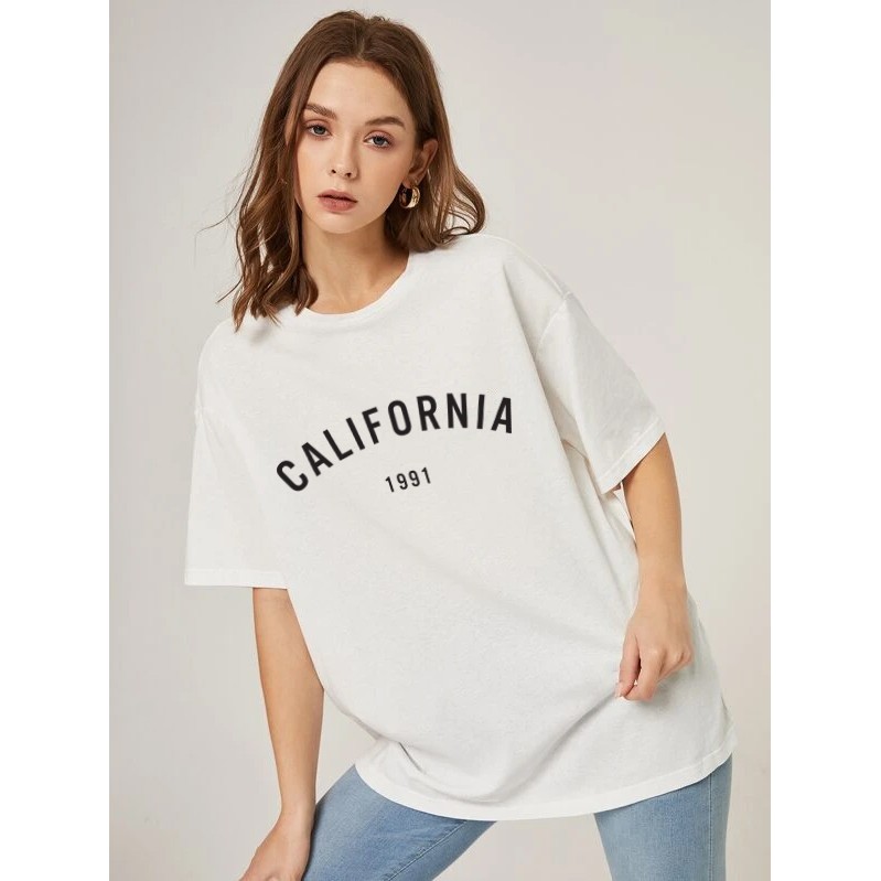 Áo phông nữ màu trắng Ju:cy CALIFORNIA 100% cotton freesize