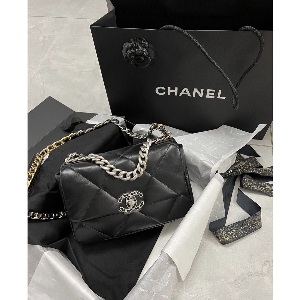 Túi Xách Nữ Thời Trang Túi Đeo Chéo C19 Ô Trám Đen 2022 Xích Bạc Có Hộp Nam Châm