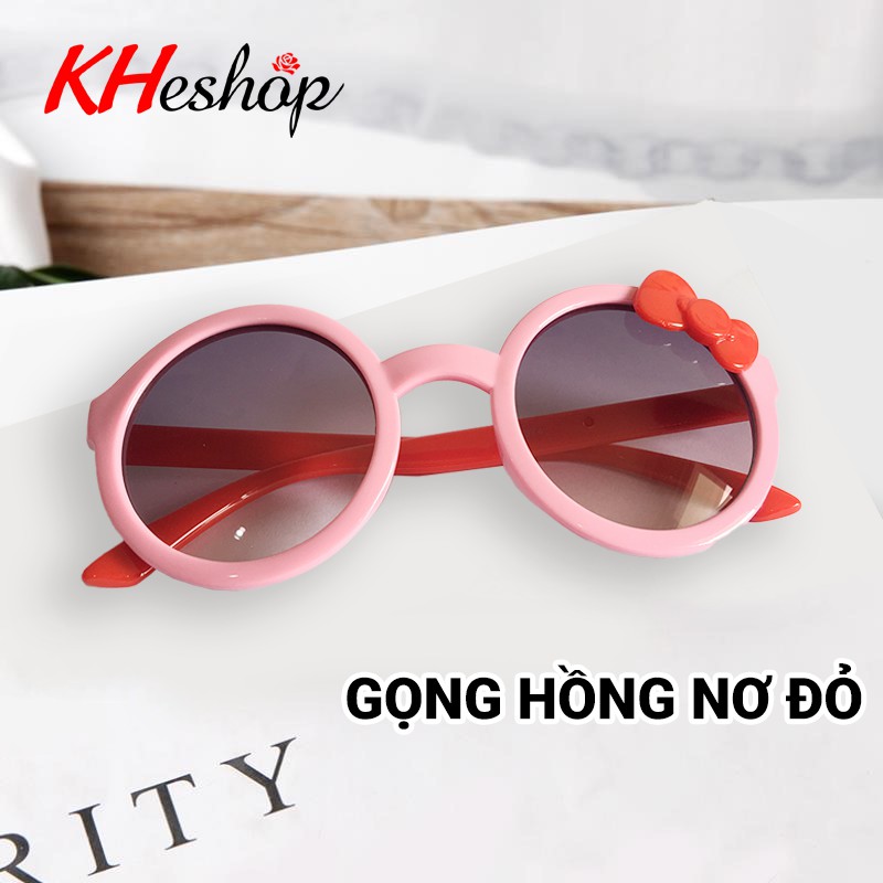 kính mát thời trang cho bé gái, có nơ gọng tròn dễ thương, đi nắng chống bui, chống tia UV400- mã H1374