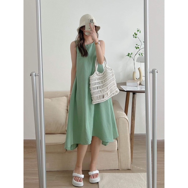 [Ảnh thật/Sẵn/Video]Váy ba lỗ thô mềm dáng suông oversize/Đầm ba lỗ thô đũi(có túi)