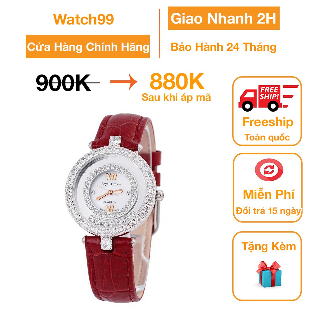 Đồng Hồ Nữ Chính Hãng Dây Da Royal Crown 3628 Chống Nước Chống Xước