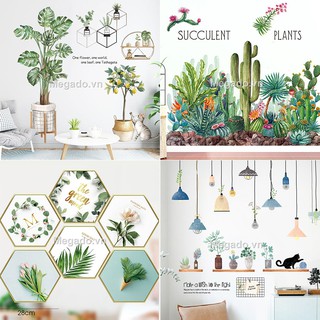 Decal dán tường lá cây nhiệt đới, tranh decal dán tường