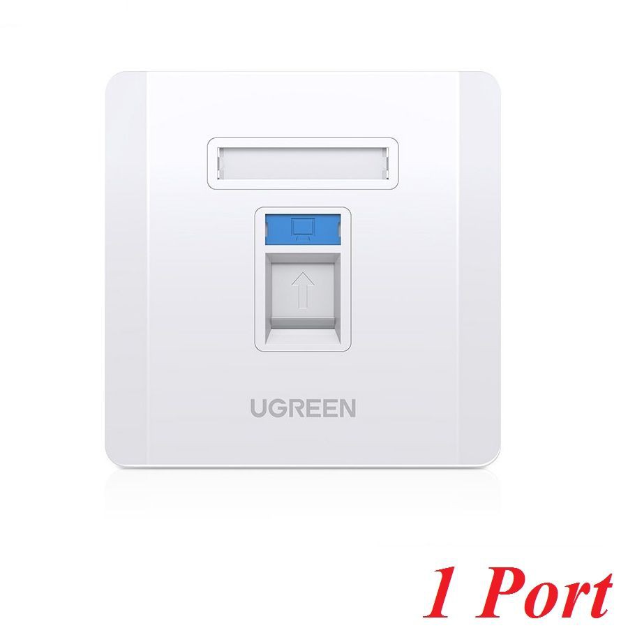 Ugreen 80180 mặt nạ mạng âm tường màu trắng LAN 1 cổng RJ45 hình vuông 86 mm x 86 mm NW144