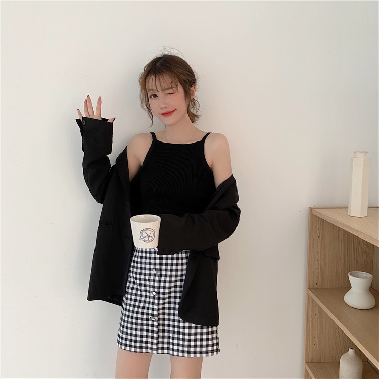 Áo yếm hai dây chất len tăm sọc ngang phong cách cho nữ