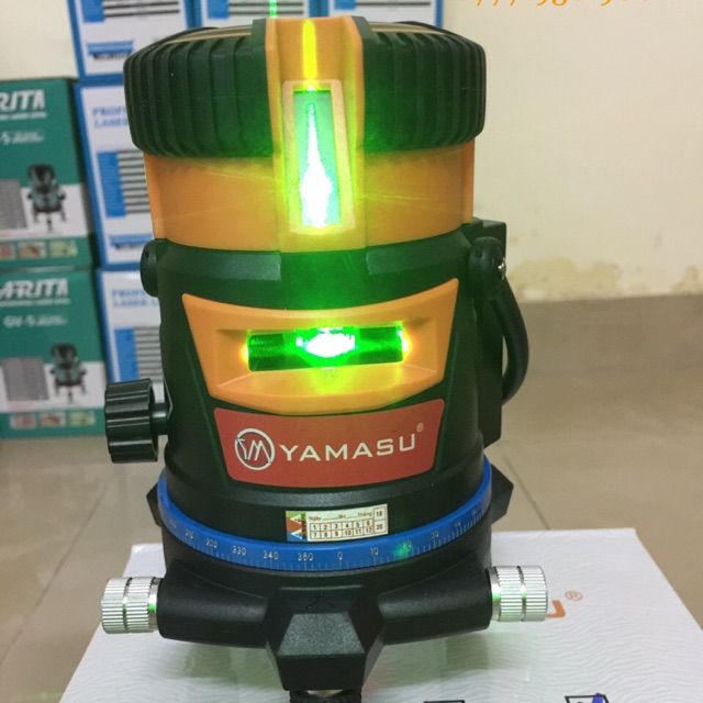 Máy cân bằng tia lazer YAMASU 5 tia xanh nút chỉnh cảm ứng tia sáng mạnh phù hợp đo trong nhà và ngoài trời