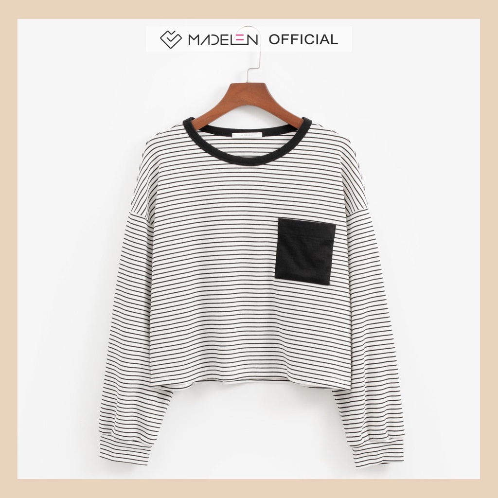 Áo sweater dài tay kẻ mix túi MADELEN
