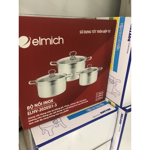 BỘ 3 NỒI INOX ELMICH 3 ĐÁY CHẤT LƯỢNG CAO 18cm- 20cm - 24cm - THƯƠNG HIỆU GIA DỤNG CAO CẤP CHÂU ÂU
