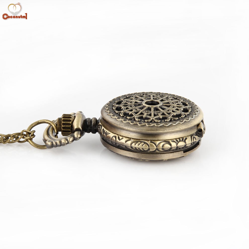 C✞ Men Pocket Watch Retro Bronze Tone Round Shape Spider Web Pattern Watches With Chain Necklace