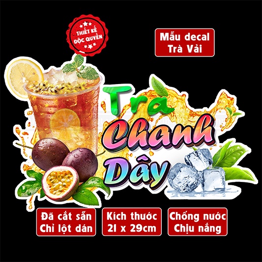 Decal TRÀ CHANH DÂY trang trí quán nước, dán tường, tủ kiếng chống nước, đã cắt bế sẵn khổ A4