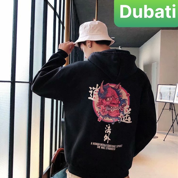 ÁO KHOÁC NỈ - ÁO KHOÁC HOODIE CHẤT NỈ MẶT QUỶ NGẬM KIẾM NHẬT BẢN TAY DÀI FROM RỘNG- DUBATI FASHION