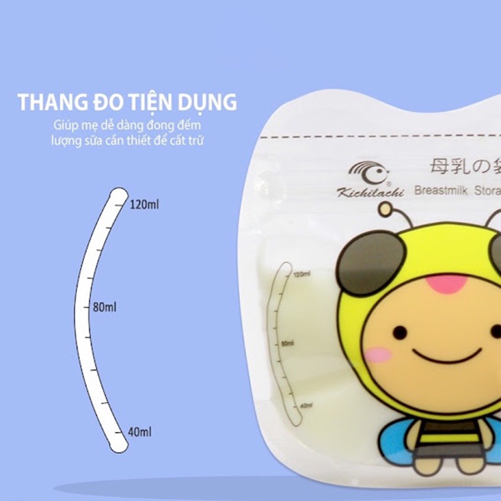 Túi trữ sữa Kichi 120ml - Hộp 32 chiếc hình chú ong đáng yêu