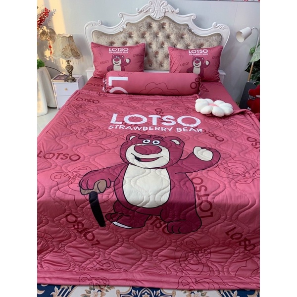 BỘ DRAP GA THUN Ý 5D MẪU GẤU BÔNG TÔNG HỒNG KHÔNG CHĂN