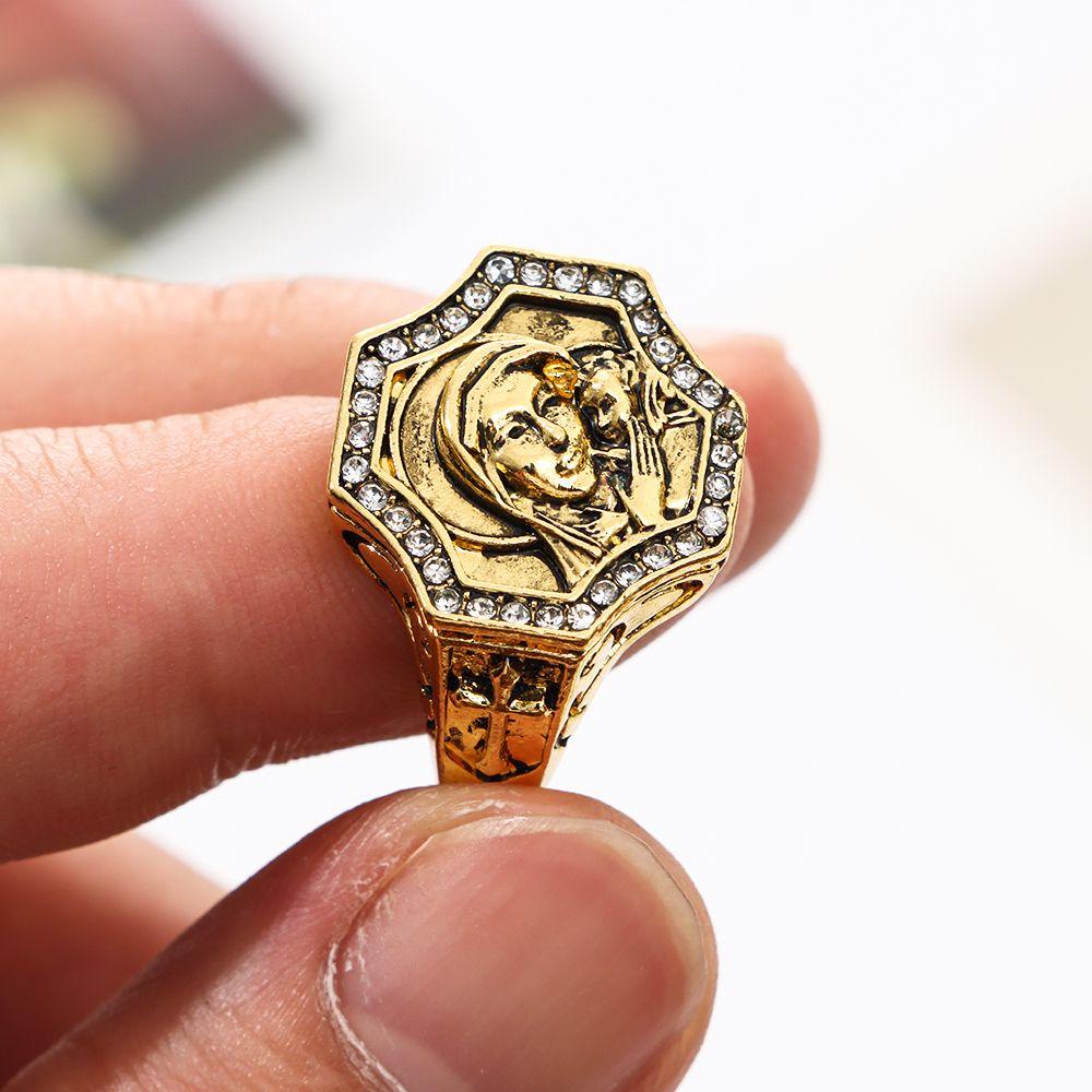 .Nhẫn Hợp Kim Khắc Chữ Thập Phong Cách Vintage Mới
