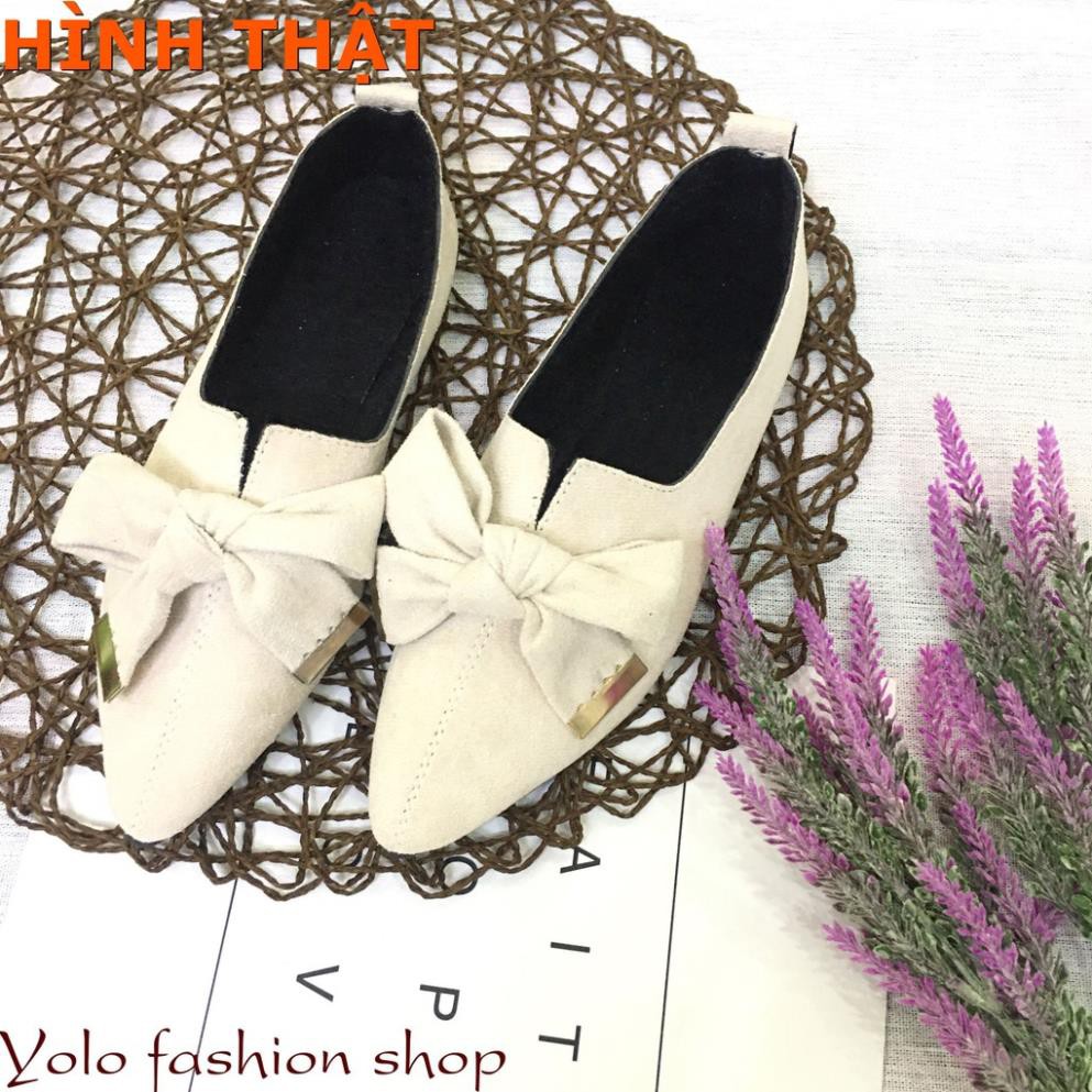 Giày bệt búp bê nữ đế bằng đính nơ xinh xắn hàng QC cao cấp - Kèm hình thật