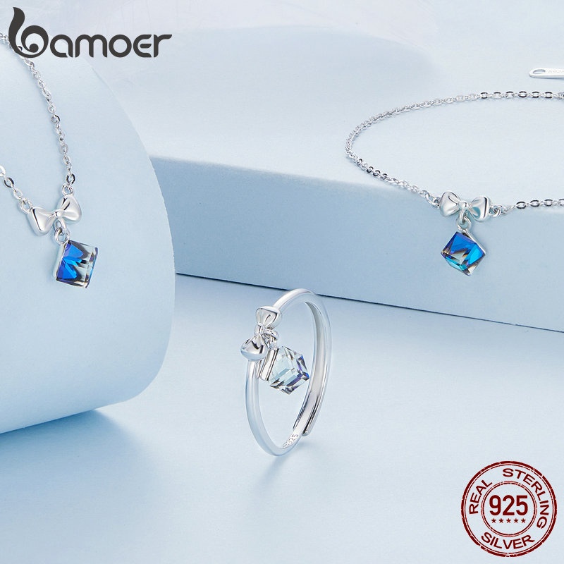 BAMOER Bộ Trang Sức bạc 925 Đính Đá Pha Lê Nhân Tạo Thời Trang Dành Cho Nữ