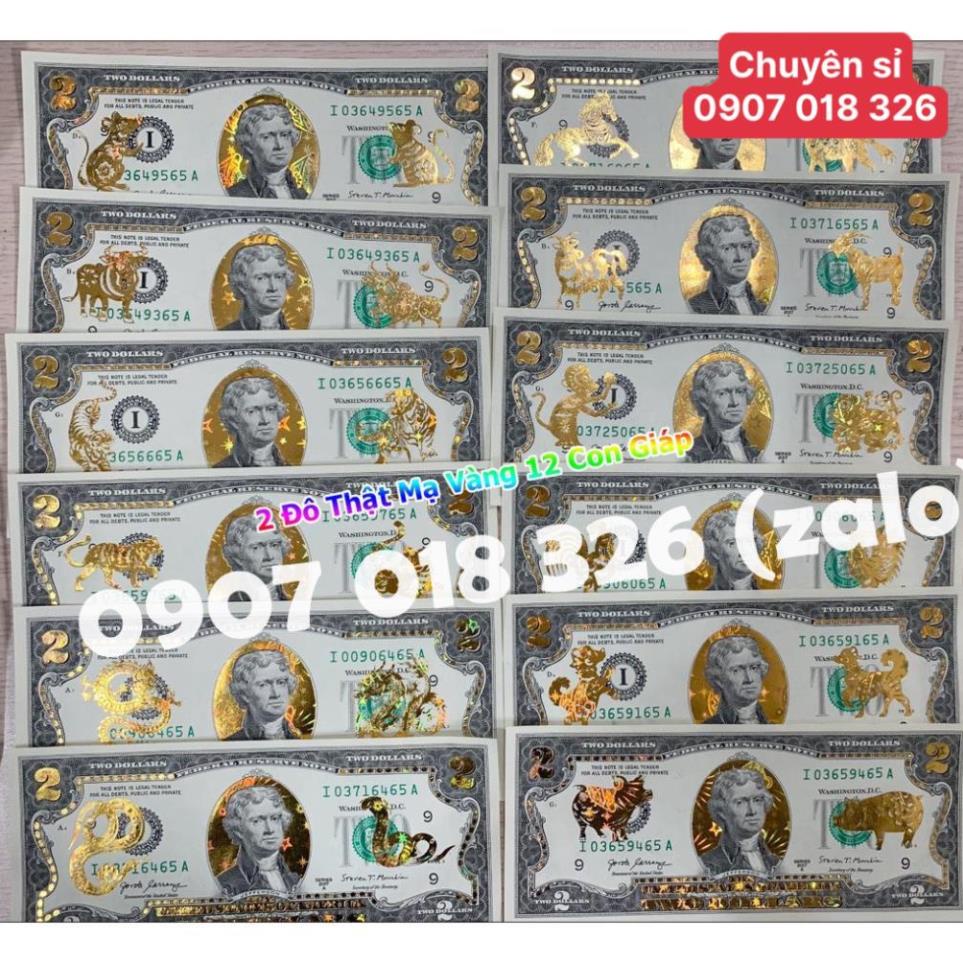 Tờ 2 Đô, 2 USD In Hình 12 Con Giáp Mạ Vàng 3D Kỷ Niệm Làm Quà Tặng, Sưu Tầm, Trang Trí để bóp ví ốp lưng điện thoại
