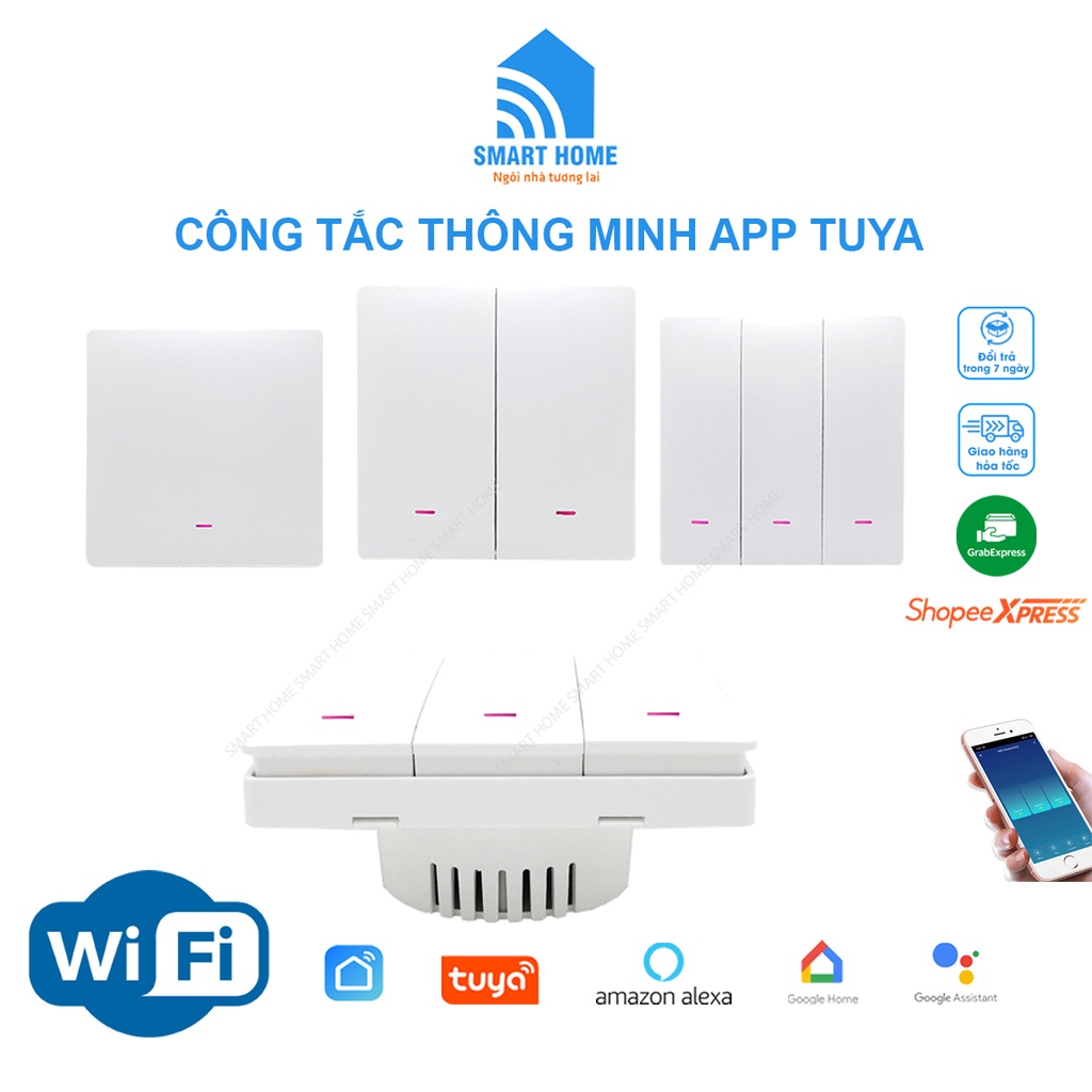 Công tắc điện thông minh wifi, công tắc âm tường Smart life thông minh, bản 1/2/3 nút
