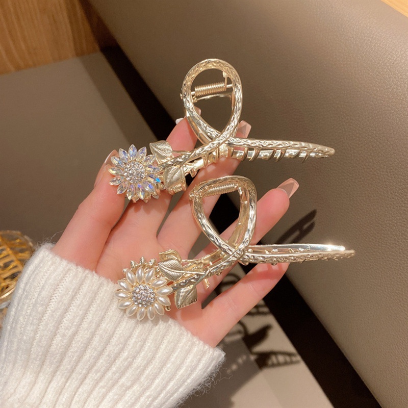 Kẹp Tóc Càng Cua Bằng Hợp Kim Hình Hoa Đơn Giản Dễ Phối Đồ