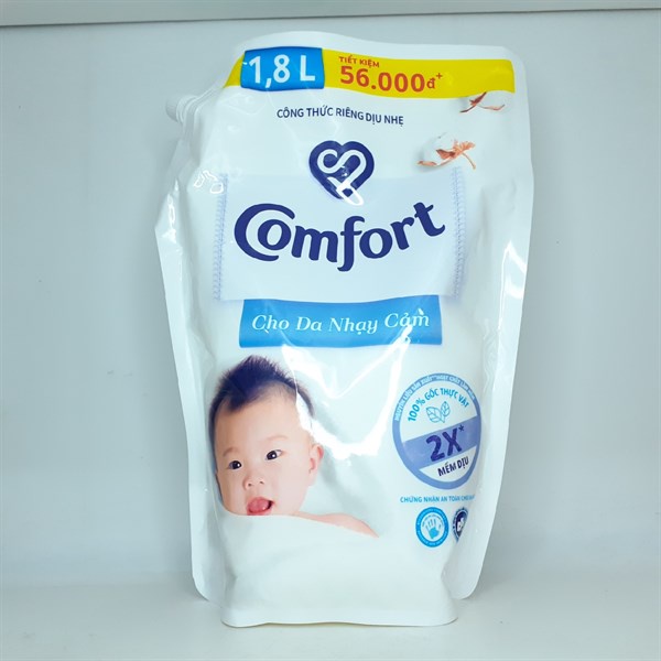 Nước xả vải Hương gió xuân / Ban mai / Cho da nhạy cảm Comfort 1.8L