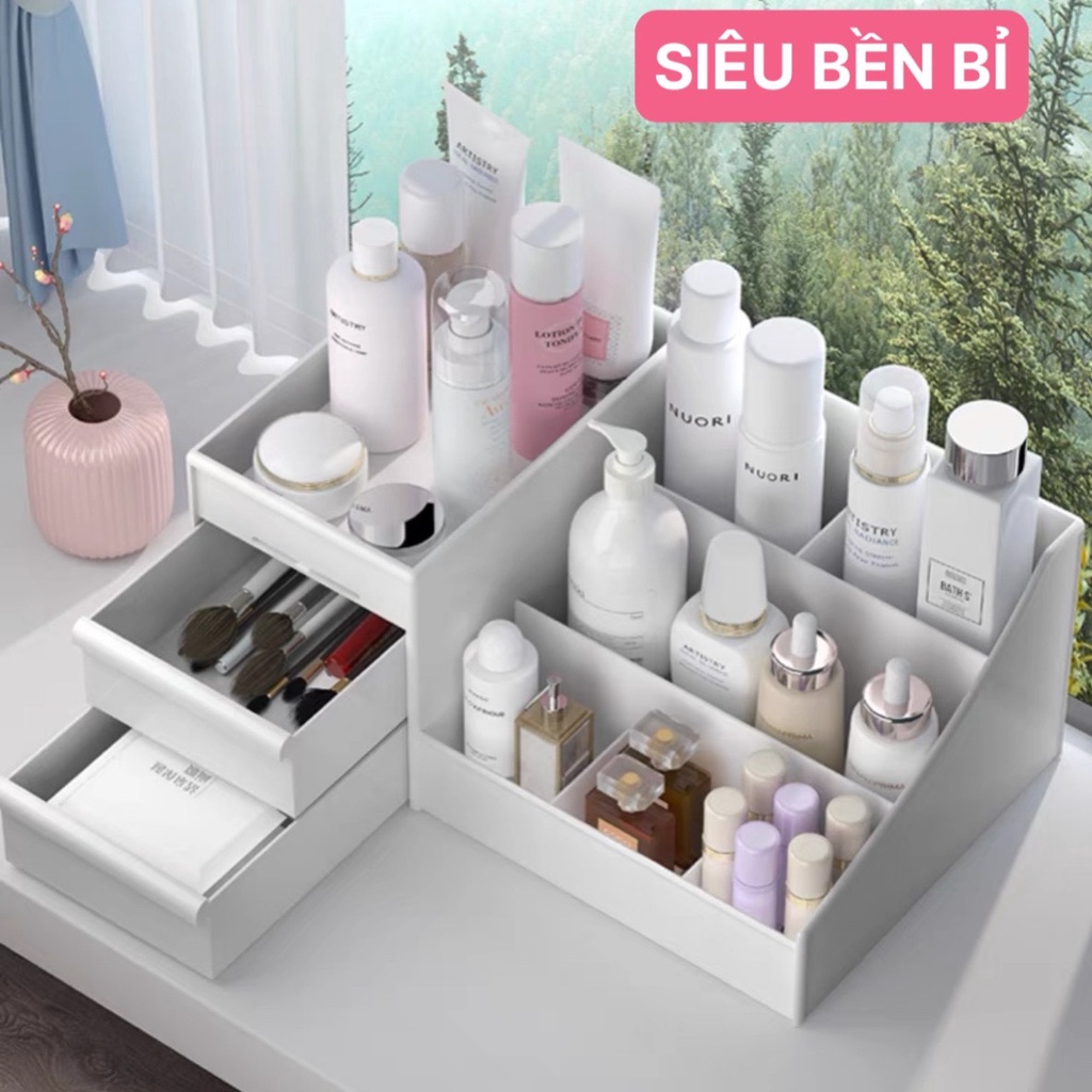 Kệ đựng mỹ phẩm 3 tầng 2 ngăn kéo nhựa cao cấp
