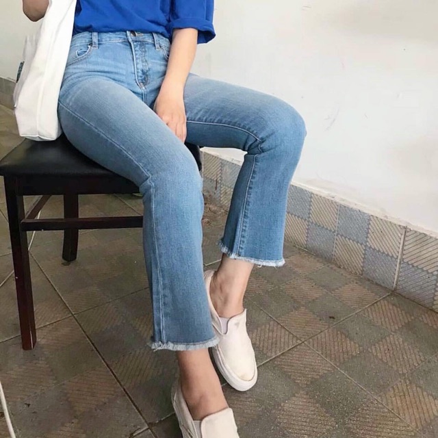 Quần loe ngố trơn lai tua lưng cao Hannah