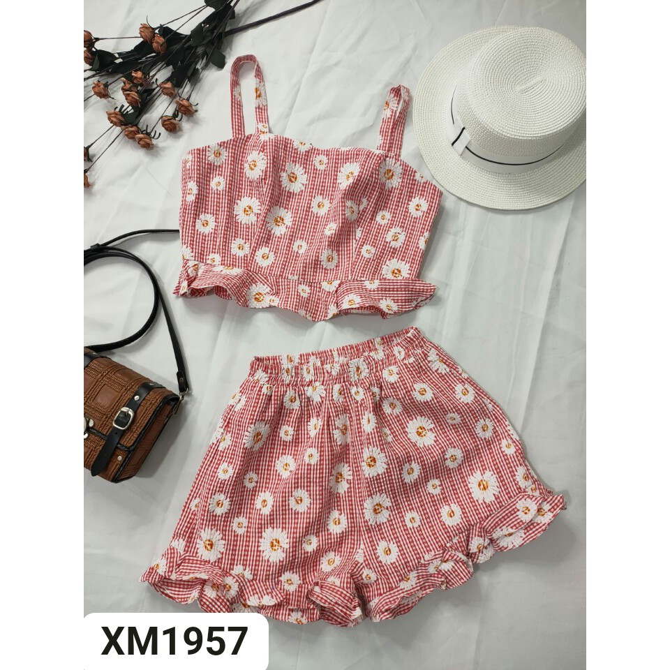 YELLOW TAG Set áo 2 dây quần ngắn mặc nhà thời trang trẻ trung dễ thương