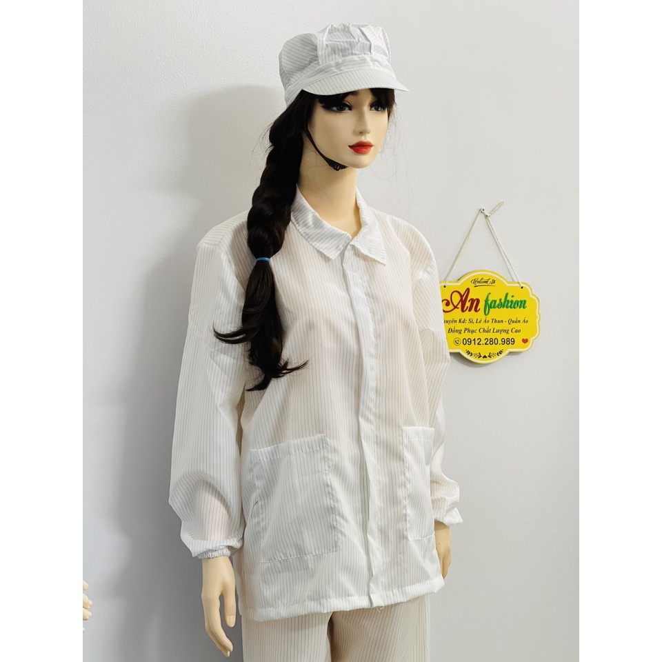 Bộ phòng sạch vải chống tĩnh điện cho nam nữ dùng trong ngành điện tử _ Hình chụp thật