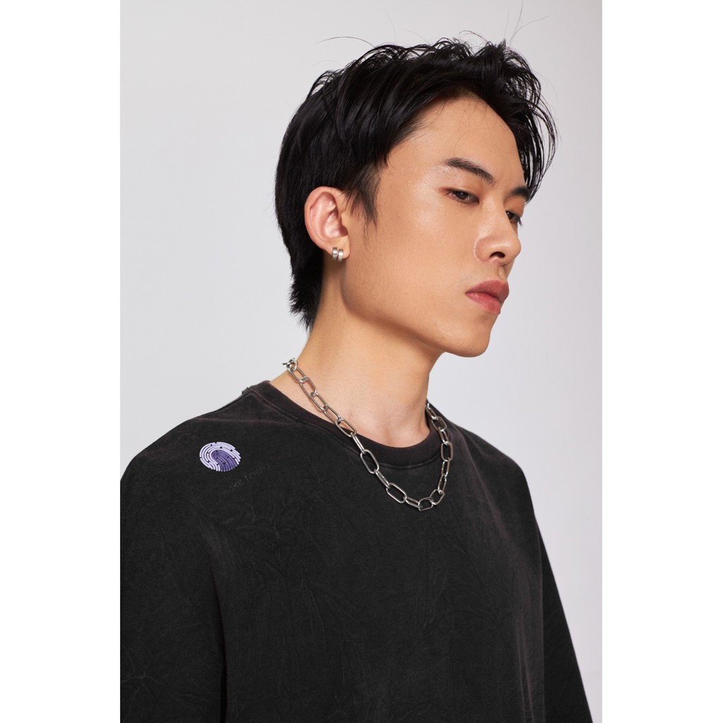 Áo Thun BOO Nam Oversize Dáng Rộng 100%Cotton Vải Xước Cổ Điển In Hình "Vân Tay"