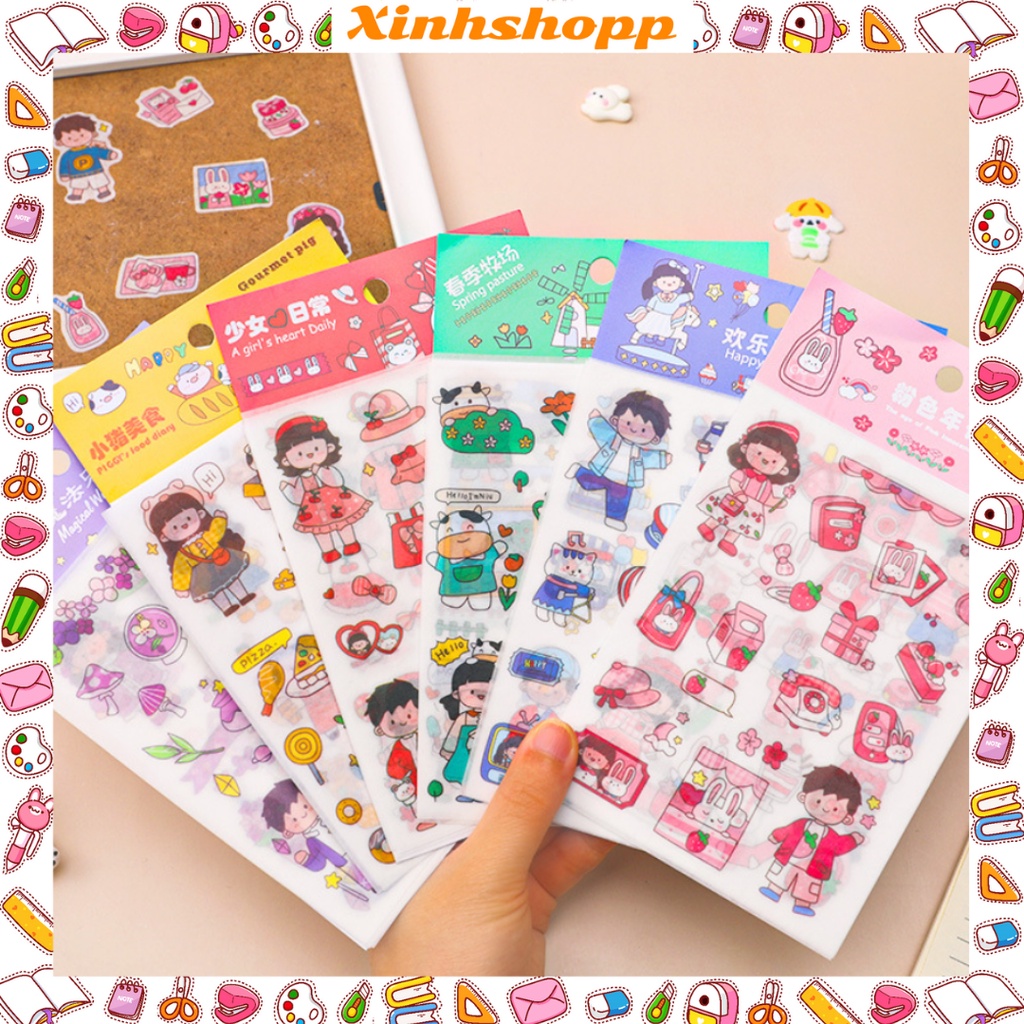Set 4 Tấm Hình Dán Sticker Bé Trai Bé Gái