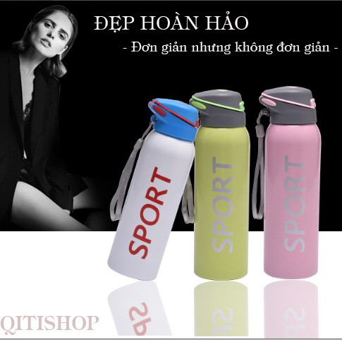 Bình Giữ Nhiệt Sport INOX 304 - 500ml Có Ống Hút [5 Màu] (TẶNG Cọ Bọt Biển Vệ Sinh Bình) - QA