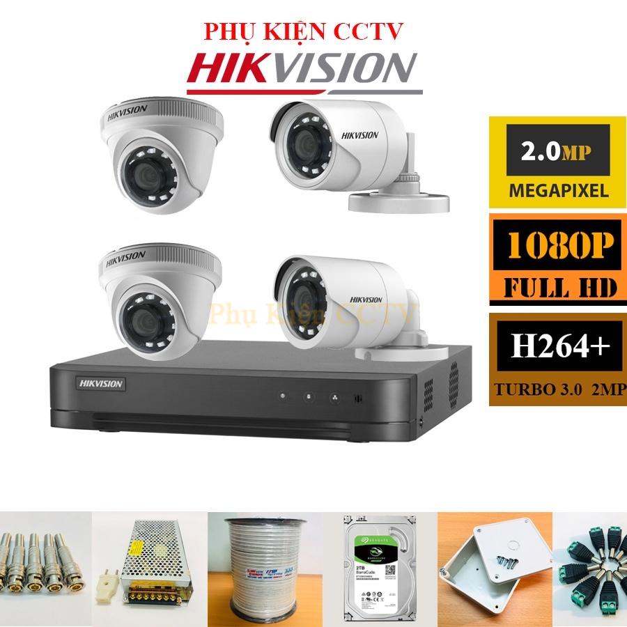 Bộ Camera Hikvision 1/2/3/4 Mắt 2Mp Chính Hãng Full Phụ Kiện Lắp Đặt H