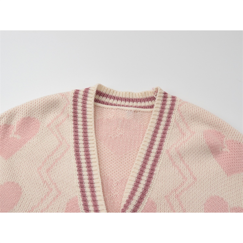 Cardigan mềm mịn họa tiết trái tim màu hồng siêu xinh OMIEE A05