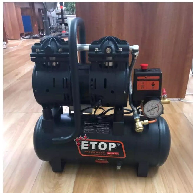 Máy nén khí 9l ETOP 600w giảm âm không dầu- tặng dây 9m và súng xì khô- BH 12 tháng