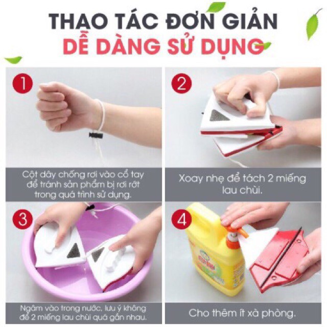 Dụng cụ lau kính 2 mặt nam châm, Lau kính 2 mặt tam giác sử dụng cho nhà cao tầng, chung cư