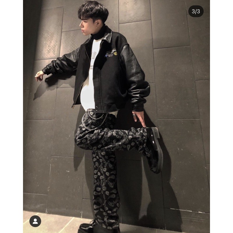 [ ẢNH THẬT ] Quần Jean ống suông rộng họa tiết đường phố unisex streetwear bandana xuông phối với sneaker | BigBuy360 - bigbuy360.vn