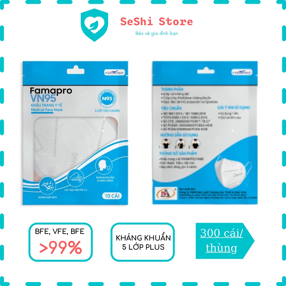 THÙNG 300 CÁI VN95 5 LỚP Khẩu trang y tế VN95 kháng khuẩn 5 lớp Famapro 30 Túi 10 cái